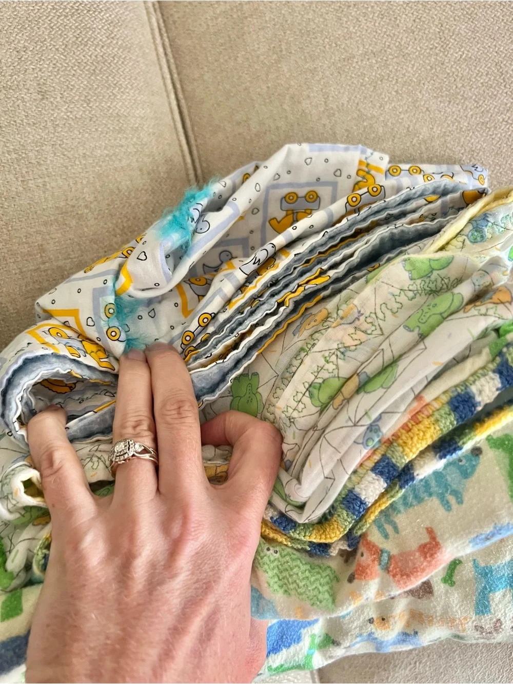 Lot of 5 Baby Boy Receiving & Fleece Blankets Neutral Boy GREAT CONDITION